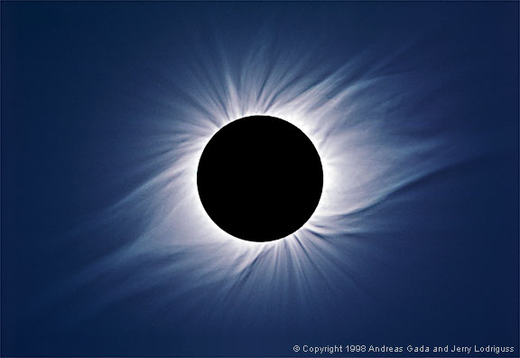 La corona solar se pone de manifiesto durante los eclipses de Sol. Tomada de www.astropix.com