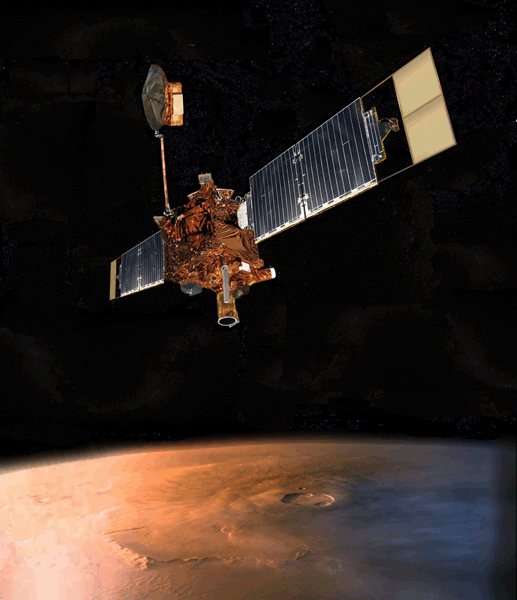 La Mars Global Surveyor orbitando alrededor del planeta Marte. Tomada de www2.jpl.nasa.gov