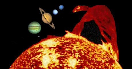 El Sol rodeado de los planetas gigantes.