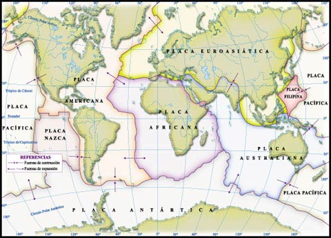 Mapa de las placas litosféricas