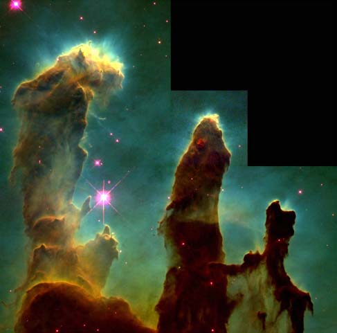 Nebulosa del guila, M16. Las columnas estn formadas por nubes de hidrgeno interestelar y polvo.